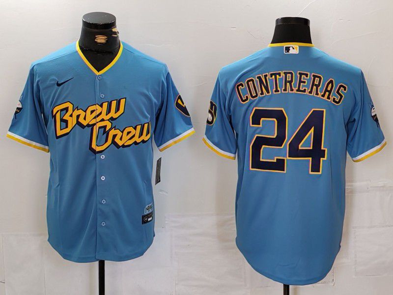 Men Milwaukee Brewers #24 Contreras Blue City Edition Nike 2024 MLB Jersey style 1->milwaukee brewers->MLB Jersey